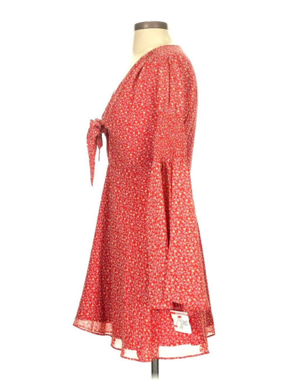 Vici Collection "Desiree" Red/Orange Floral Bell Sleeve Tie-Front Dress - Picture 8 of 13